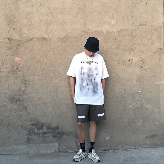 European And American High Street T-shirt Graffiti Print Short Sleeves