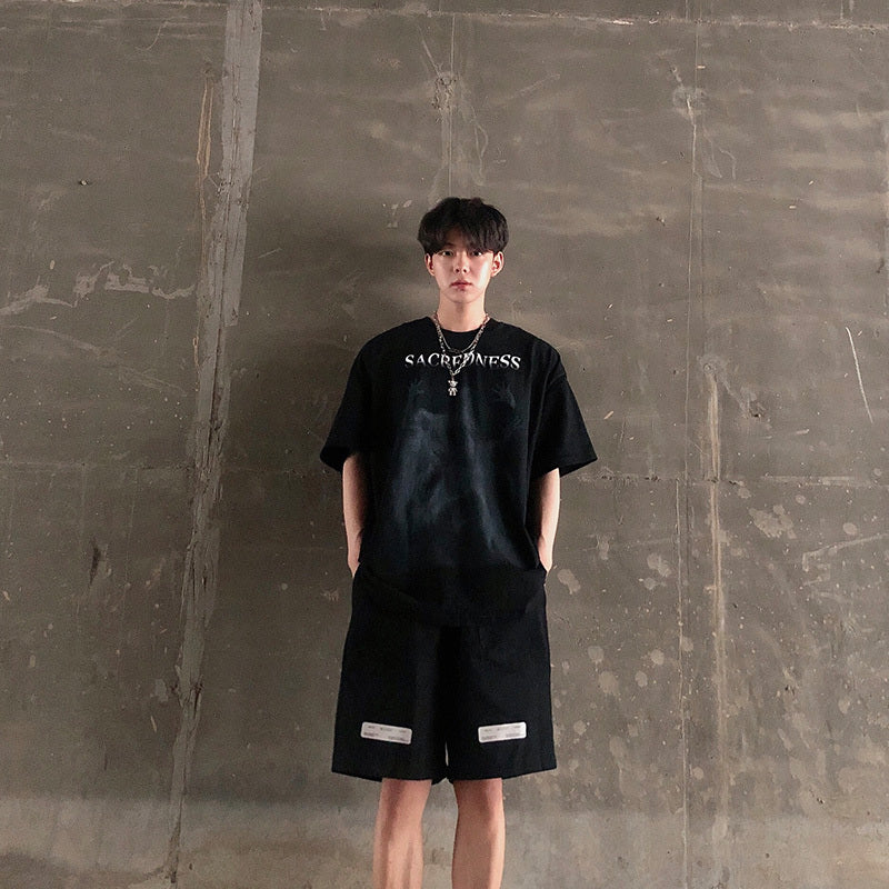 T-shirt à manches courtes imprimé graffiti européen et américain