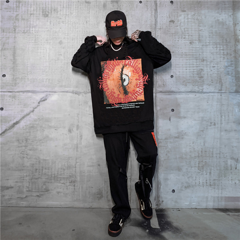 Pull à capuche en velours épais style hip-hop ample