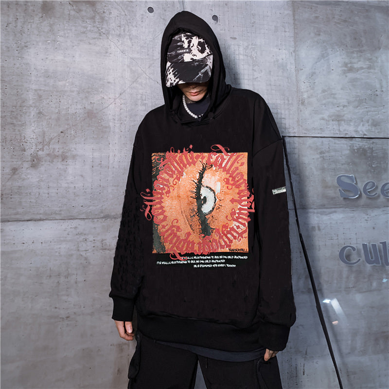 Pull à capuche en velours épais style hip-hop ample