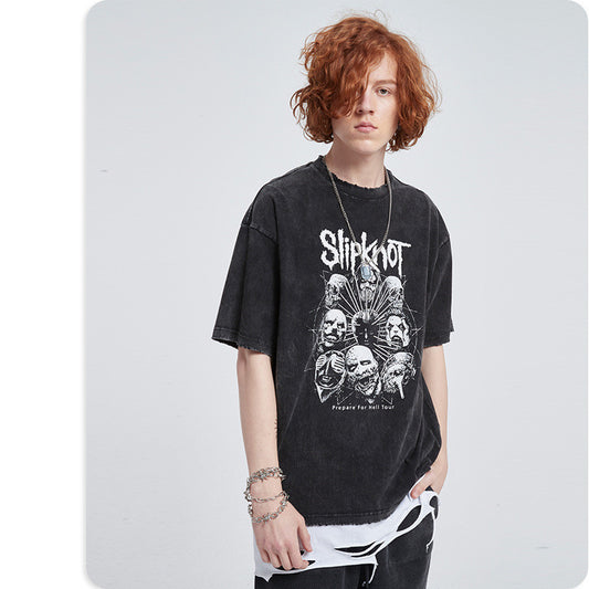 T-shirt imprimé rétro Diablo à manches courtes, style streetwear