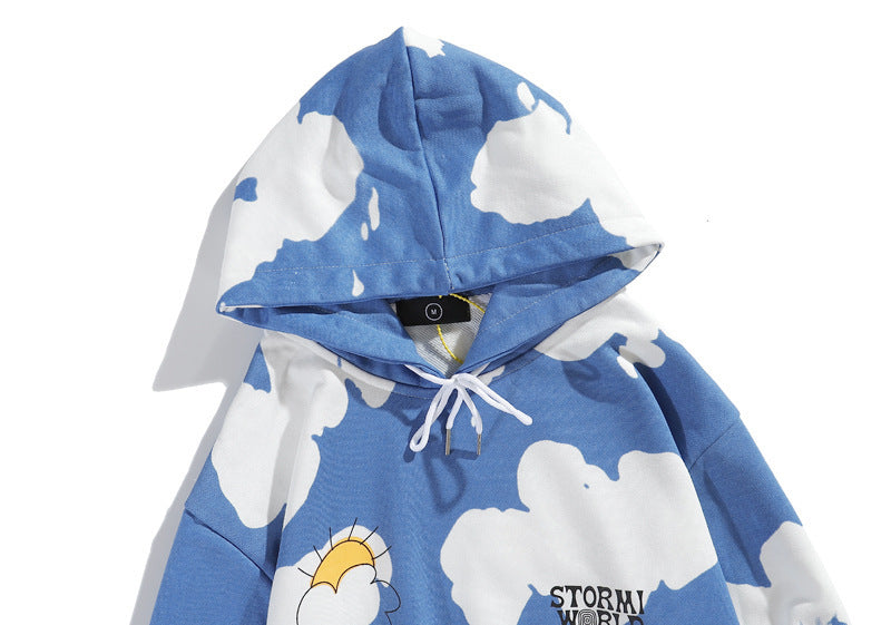 Kanye Blue Sky And White Clouds Tie-Dye Hooded Sweater Ins - Oversize Hoodie