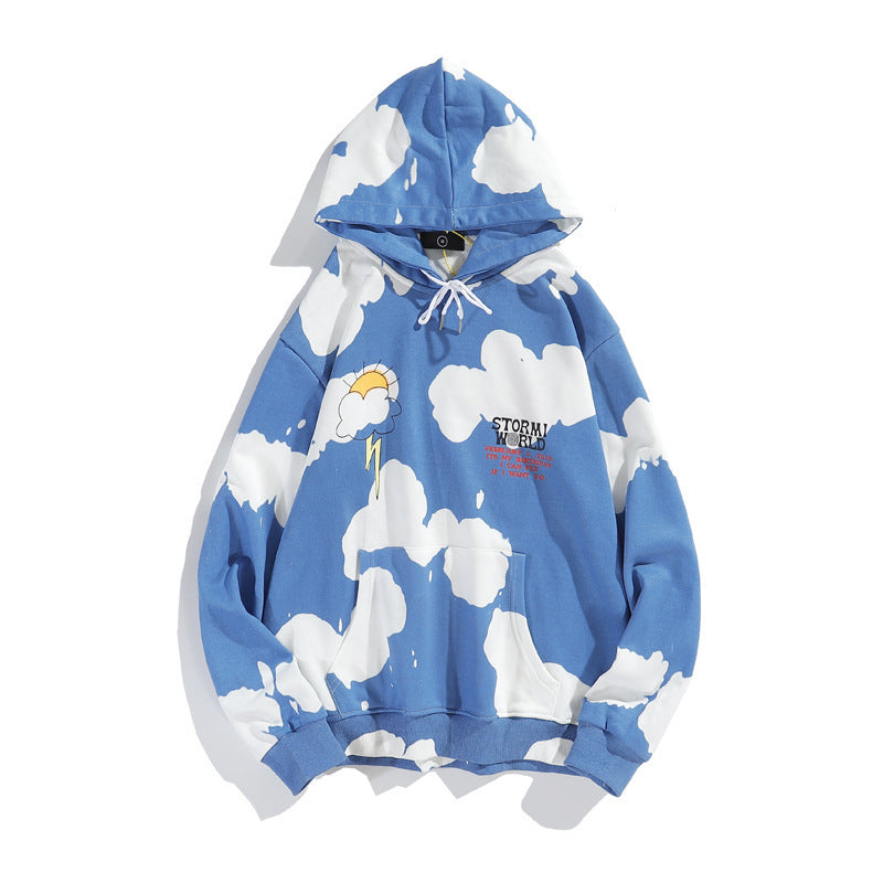 Kanye Blue Sky And White Clouds Tie-Dye Hooded Sweater Ins - Oversize Hoodie