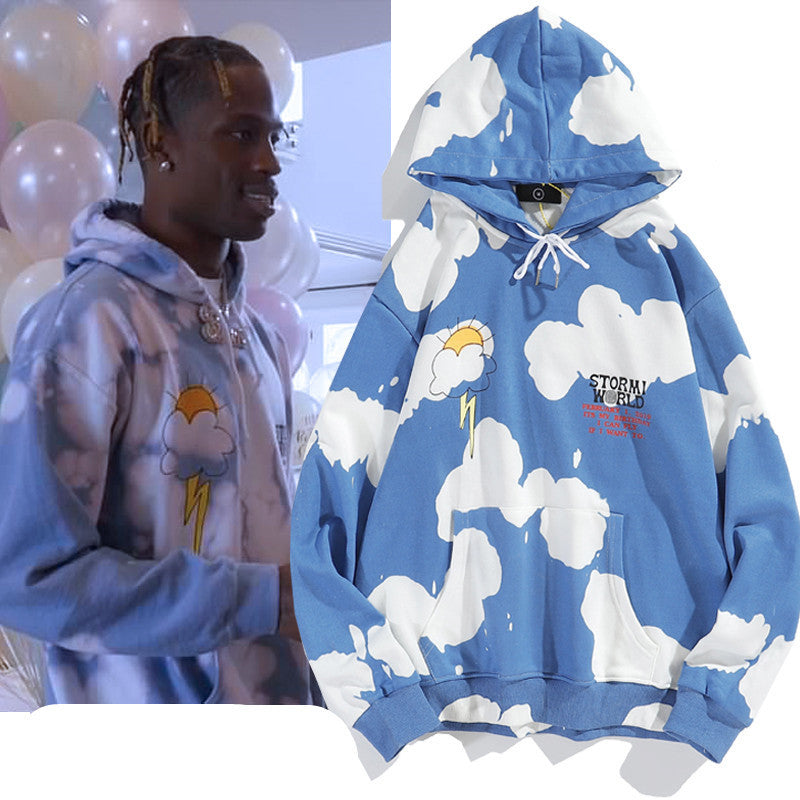 Kanye Blue Sky And White Clouds Tie-Dye Hooded Sweater Ins - Oversize Hoodie