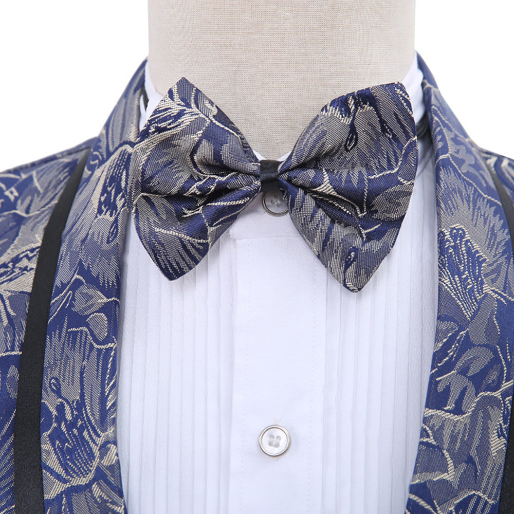 Costume Brocart Bleu Un Bouton - Costume Deux Pièces