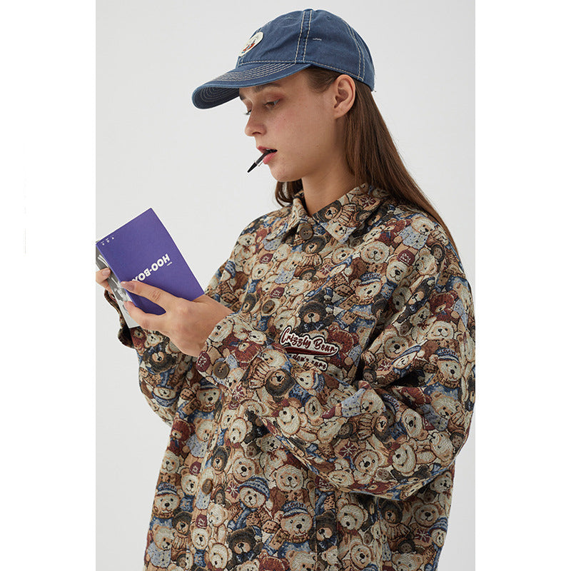 Harajuku Cartoon Couple Loose Bear Korean Jacket