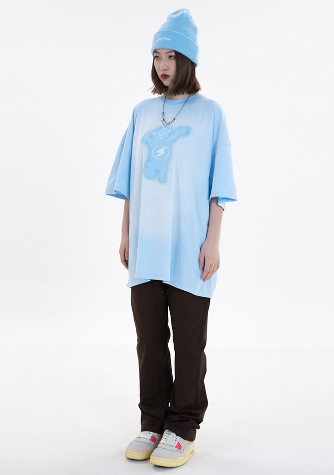 Street Fashion Brand Spring And Summer Men's Retro Printing Backing Short-Sleeved Bear American All-Match T-Shirt