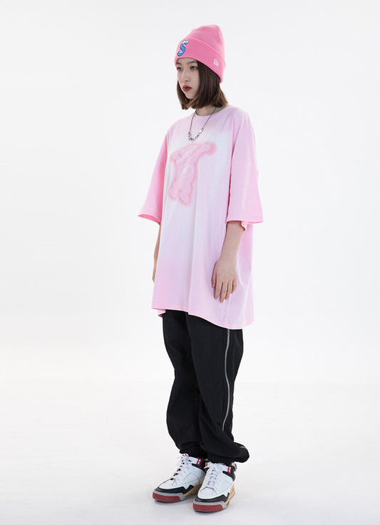 Street Fashion Brand Spring And Summer Men's Retro Printing Backing Short-Sleeved Bear American All-Match T-Shirt