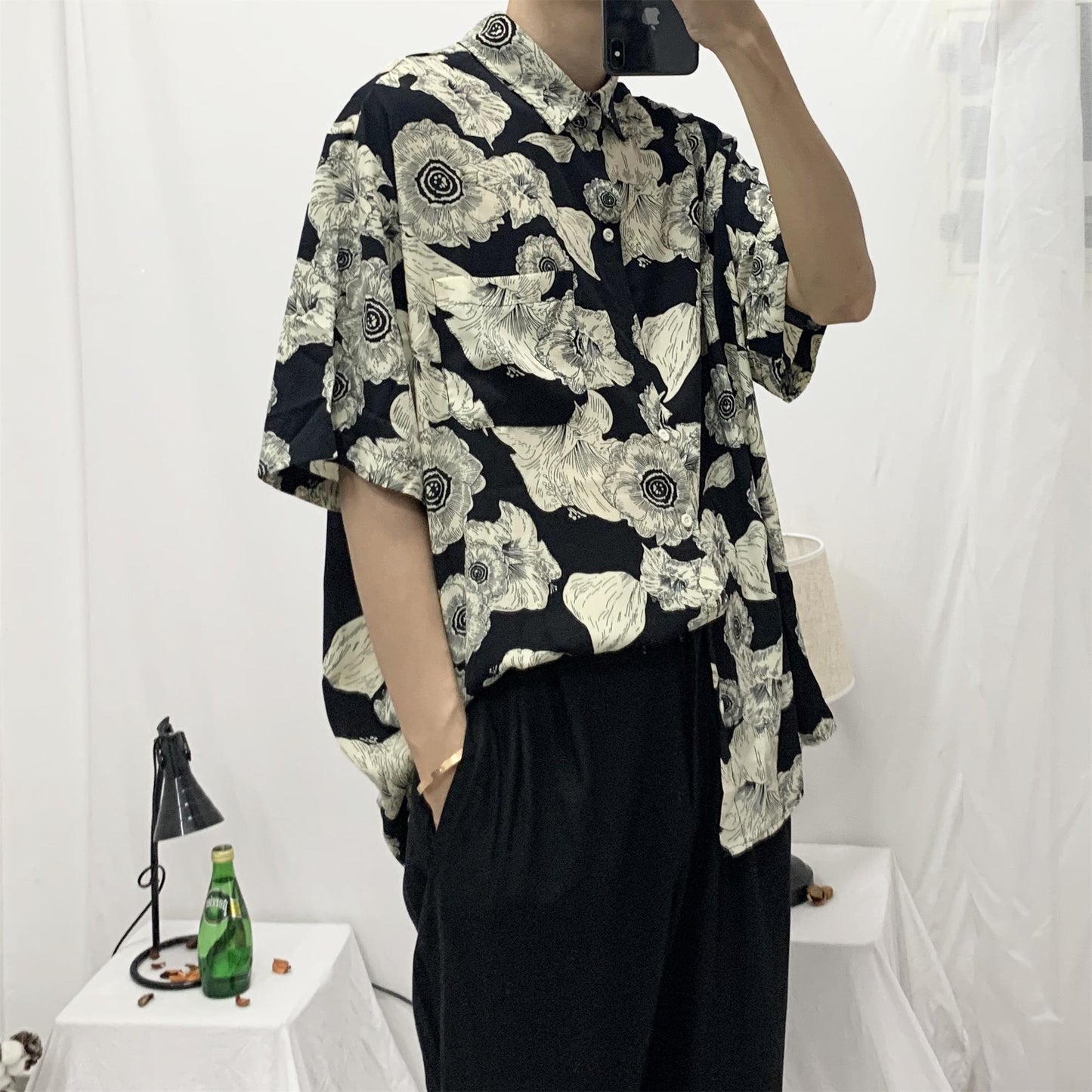 Flower Shirt Short-Sleeved Original Design Loose
