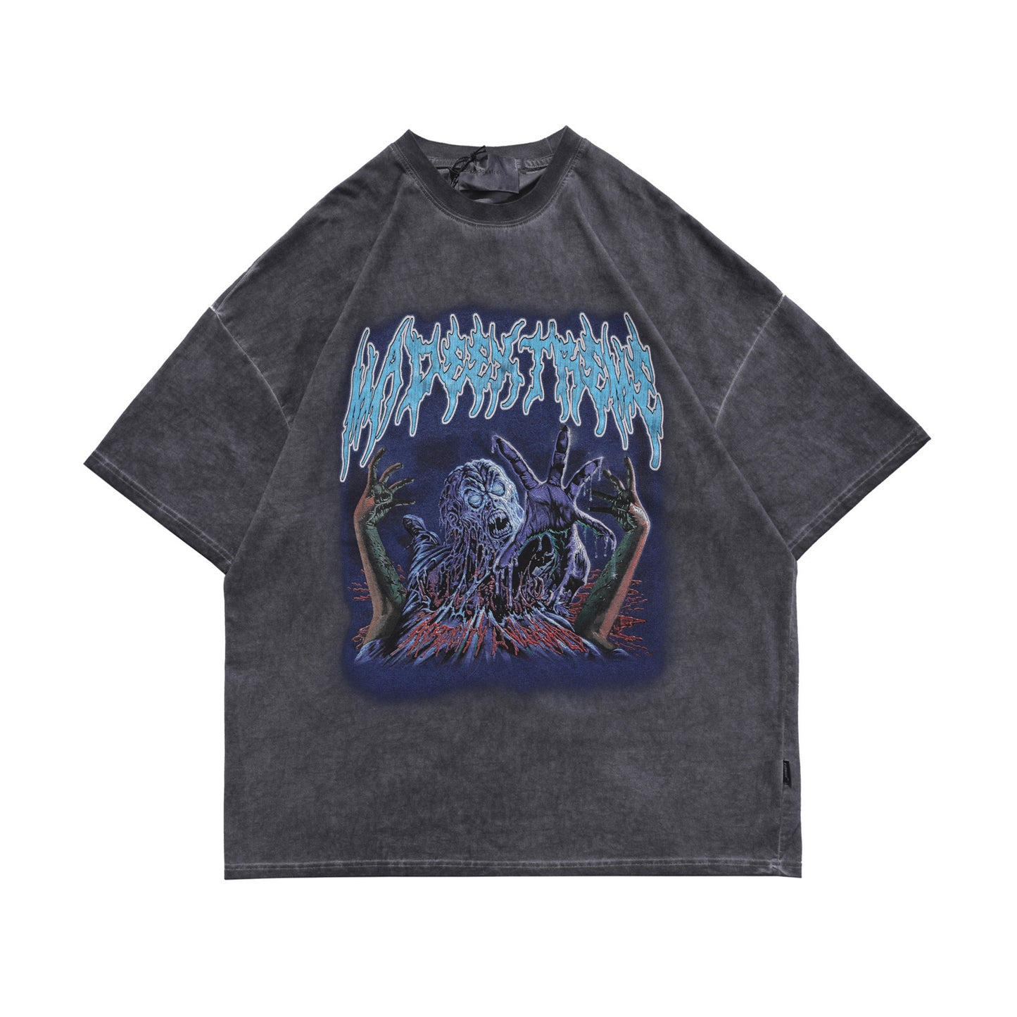 T-shirt ample à manches courtes et imprimé rock délavé pour homme, nouveauté printemps-été, National Tide