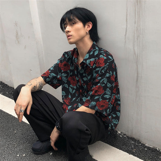 Retro Short-sleeved Shirt Loose Casual Flower Shirt