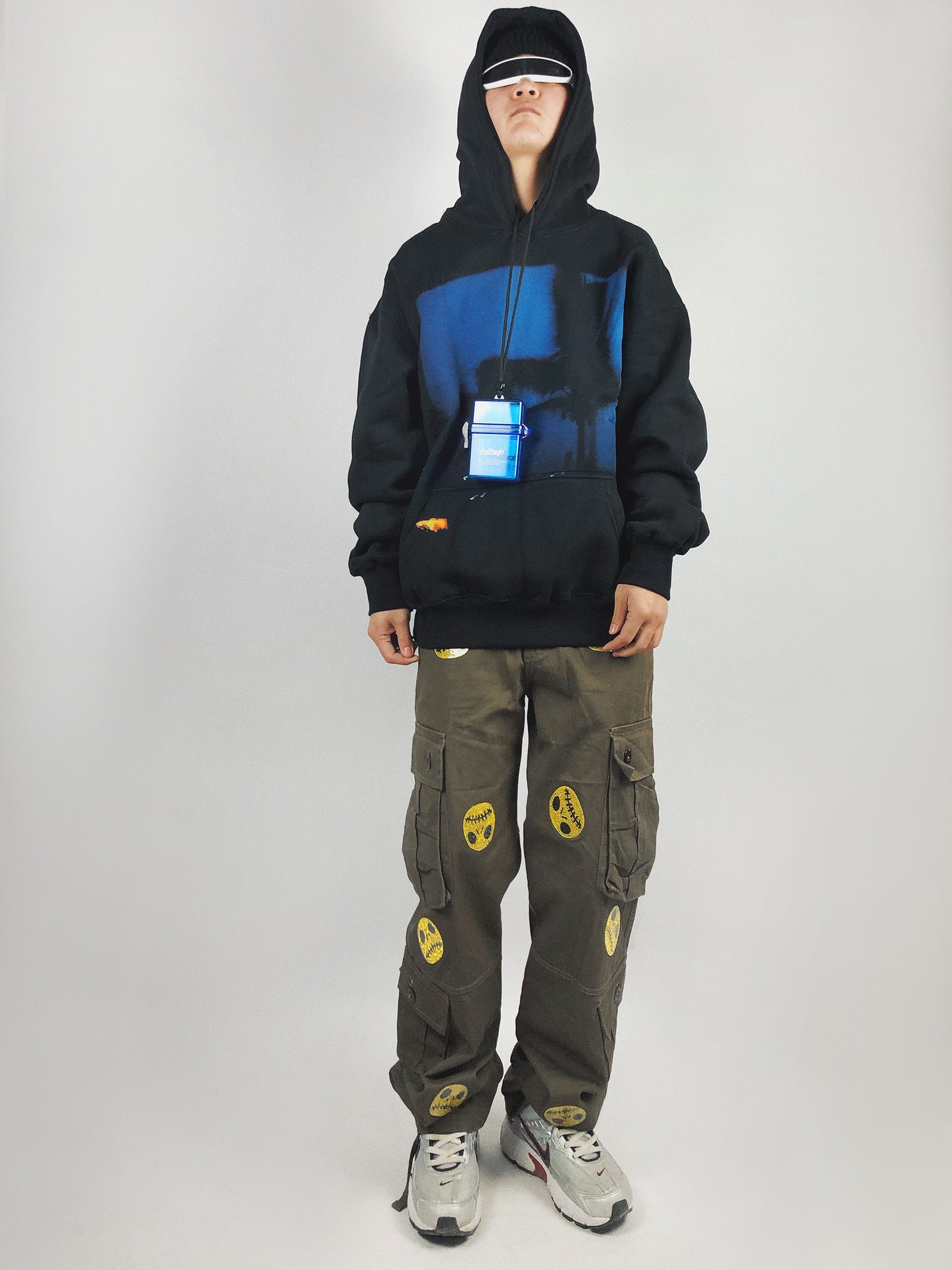 Autumn Winter Phantom Night View Print Plus Fleece Hooded Sweater Male Hip-Hop