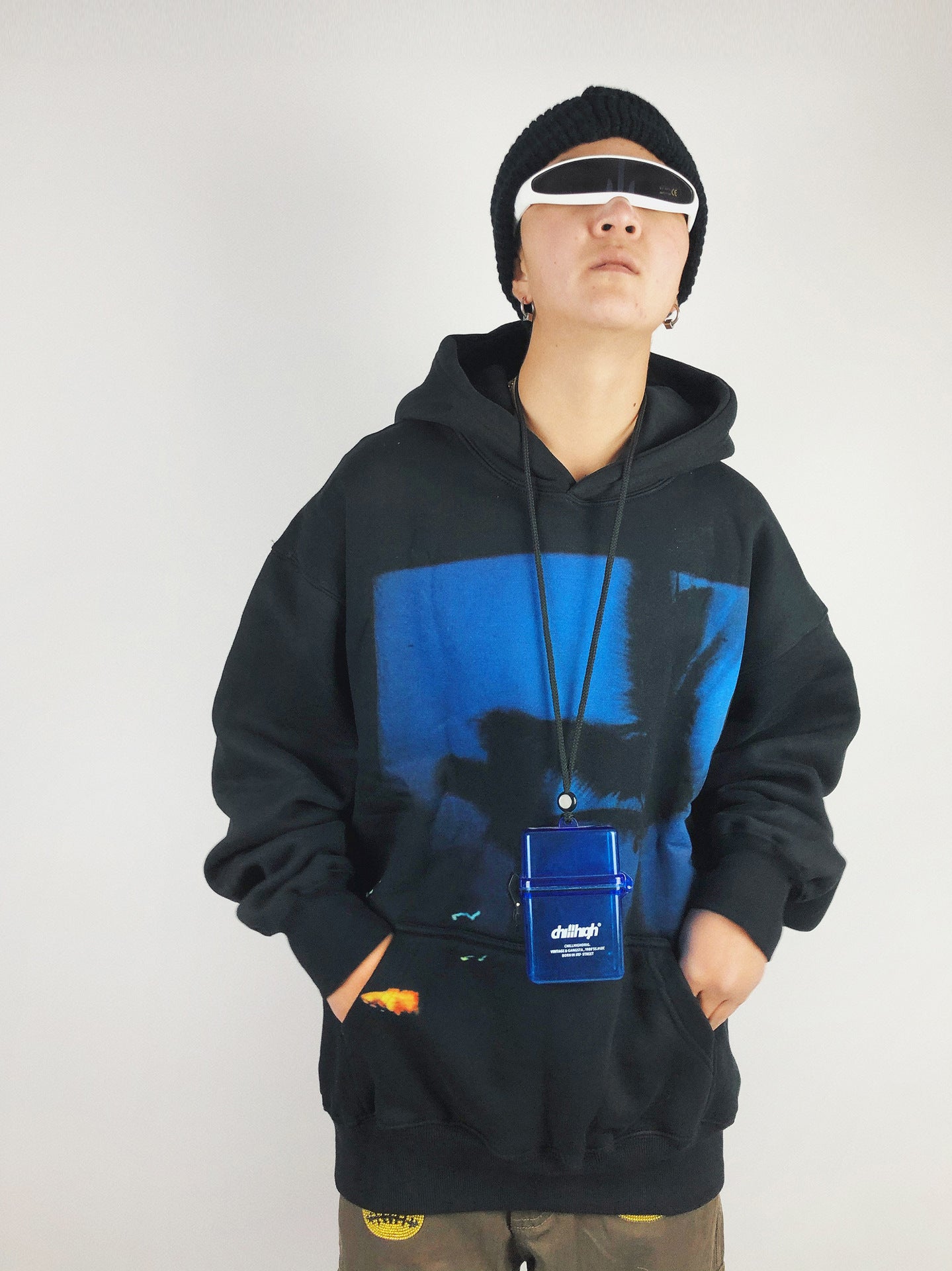 Autumn Winter Phantom Night View Print Plus Fleece Hooded Sweater Male Hip-Hop