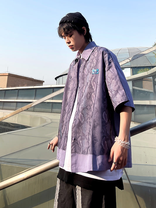 Loose Short-Sleeved Shirt With Python Pattern