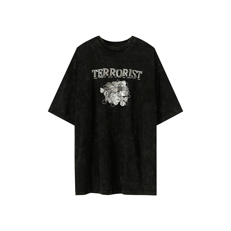 T-shirt homme à manches courtes, style rétro, motif pièce d'or