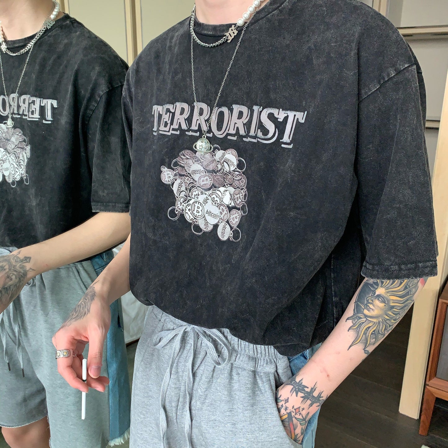 T-shirt homme à manches courtes, style rétro, motif pièce d'or