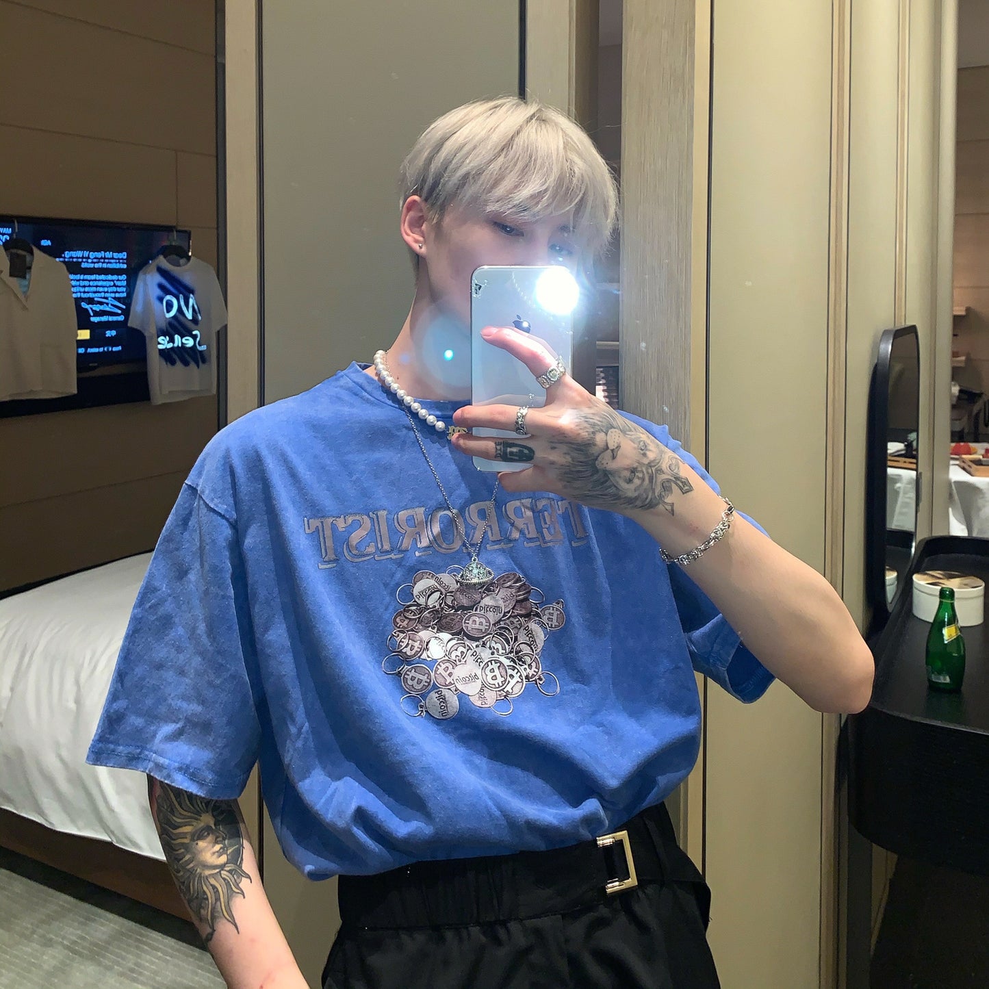 T-shirt homme à manches courtes, style rétro, motif pièce d'or