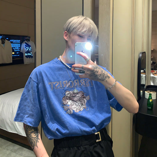 Short-Sleeved Trend Old Rendering Retro Gold Coin T-Shirt Men'S Short-Sleeved