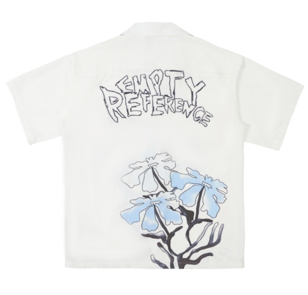 White Hook Line Smudged Flowers Short-Sleeved Trendy Loose Couple Shirt