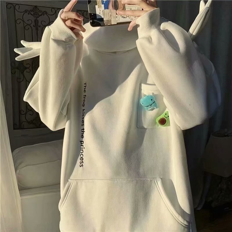 Fleece Zipper Hooded Sweater For Men And Women Harajuku Style Hedging Loose Doll Frog