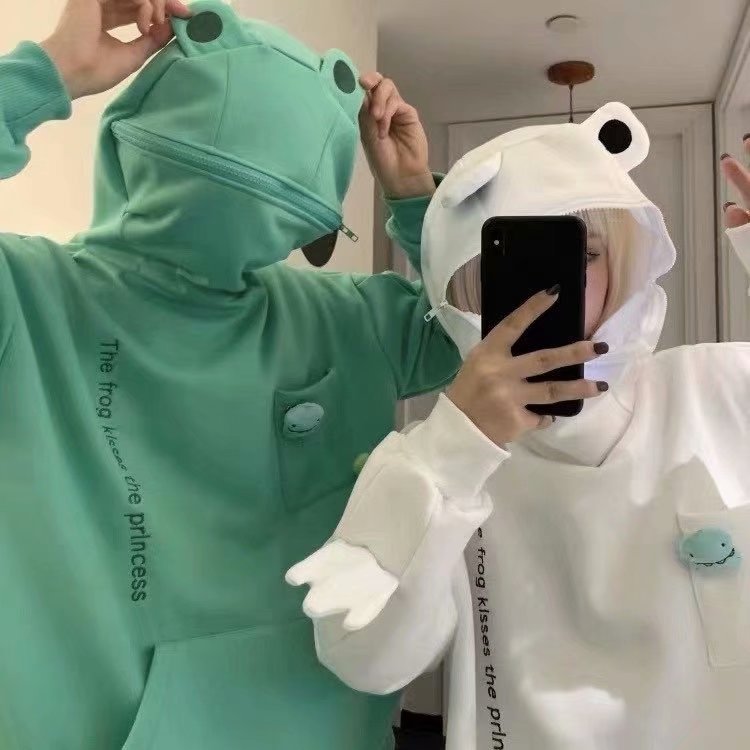 Fleece Zipper Hooded Sweater For Men And Women Harajuku Style Hedging Loose Doll Frog