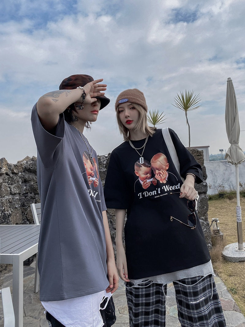 T-shirt oversize à manches courtes pour couples, grande taille, style streetwear