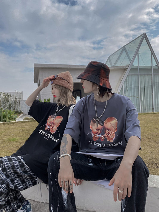 T-shirt oversize à manches courtes pour couples, grande taille, style streetwear