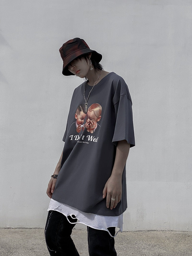 T-shirt oversize à manches courtes pour couples, grande taille, style streetwear