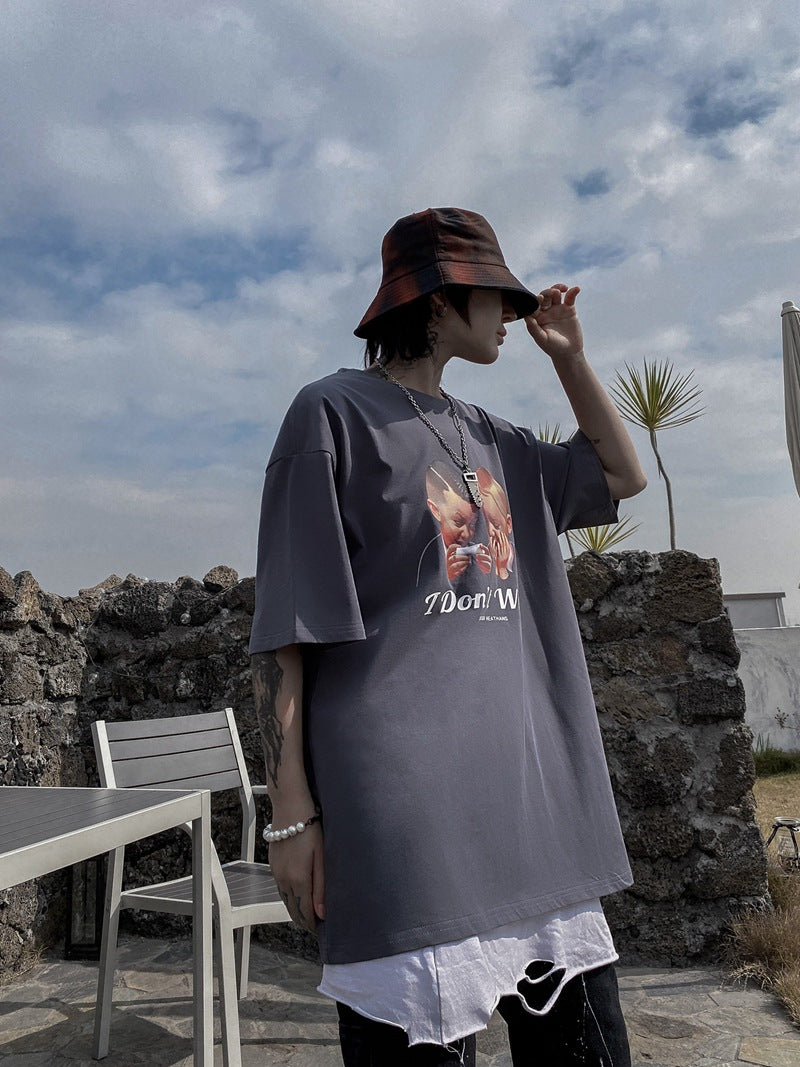 T-shirt oversize à manches courtes pour couples, grande taille, style streetwear