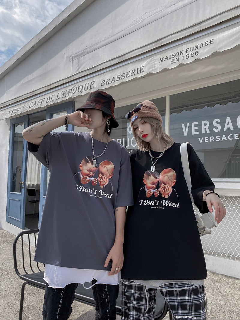 T-shirt oversize à manches courtes pour couples, grande taille, style streetwear