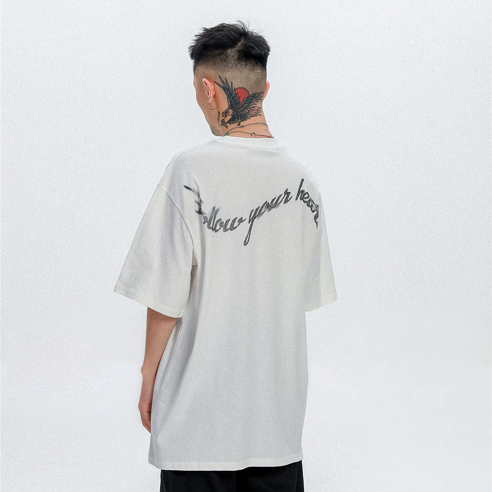 Round Neck Half Sleeves Bf Harajuku Style Trend Loose Half Sleeves