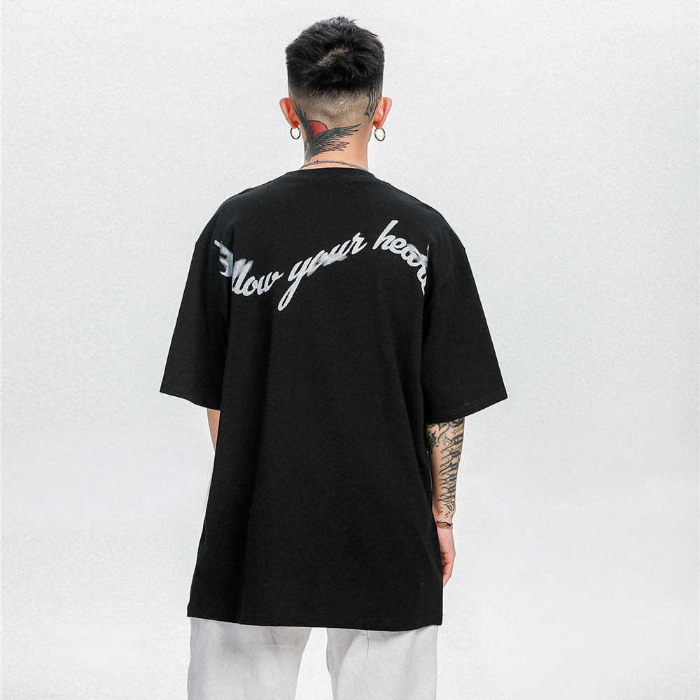 Round Neck Half Sleeves Bf Harajuku Style Trend Loose Half Sleeves