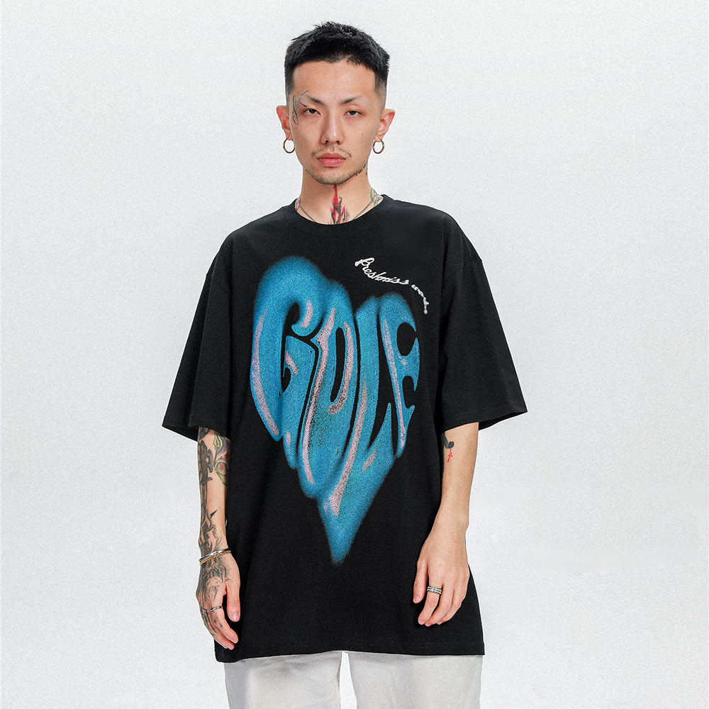 Round Neck Half Sleeves Bf Harajuku Style Trend Loose Half Sleeves