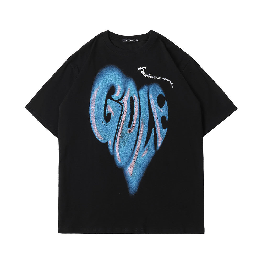 Round Neck Half Sleeves Bf Harajuku Style Trend Loose Half Sleeves