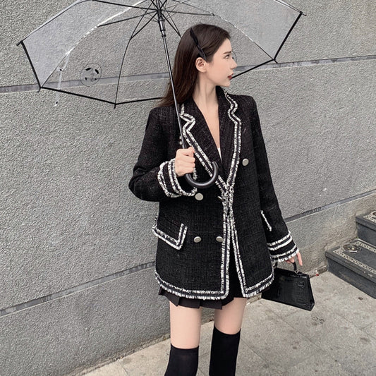 Woolen Coat Women'S Autumn And Winter New Korean Style Contrast Color Small And Loose