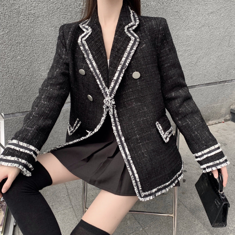 Woolen Coat Women'S Autumn And Winter New Korean Style Contrast Color Small And Loose