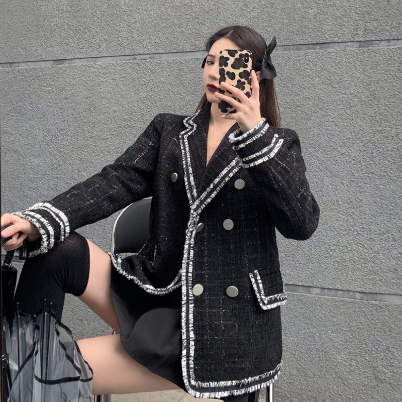 Woolen Coat Women'S Autumn And Winter New Korean Style Contrast Color Small And Loose