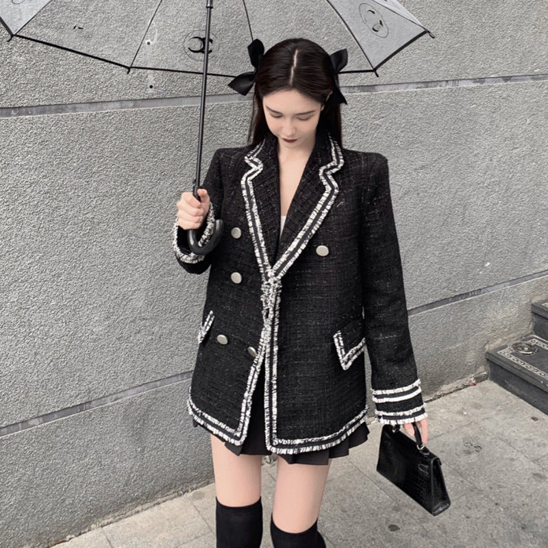 Woolen Coat Women'S Autumn And Winter New Korean Style Contrast Color Small And Loose