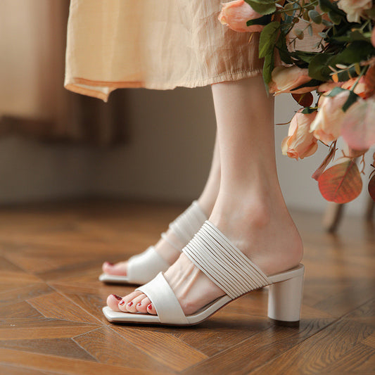 Fashion Lady's Block Heel Square Toe Sandals