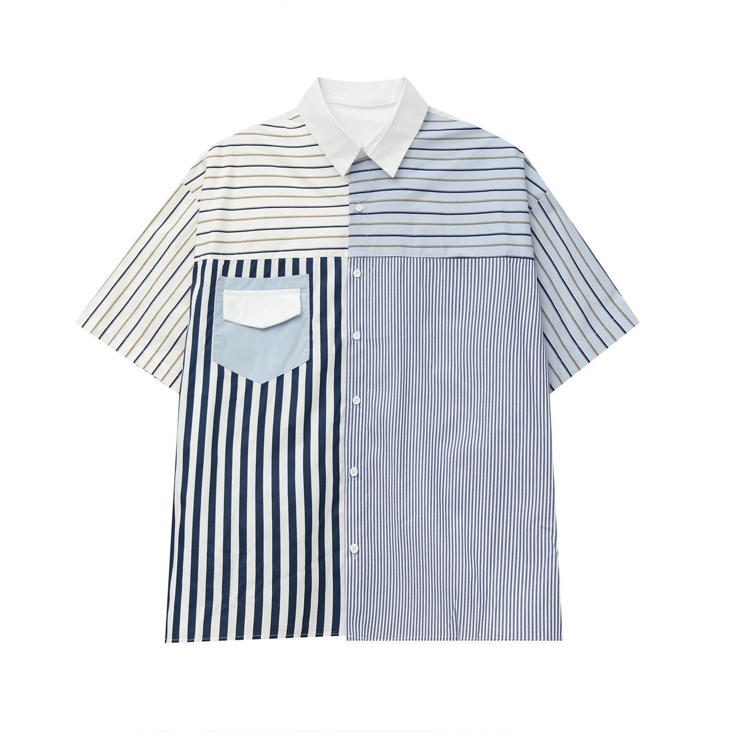 Stitching Striped Short-sleeved Shirt Design Casual Shirt