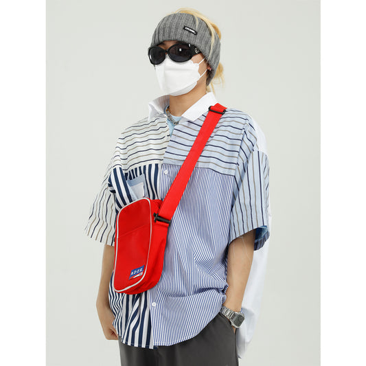 Design de chemise rayée à manches courtes, chemise décontractée à coudre.