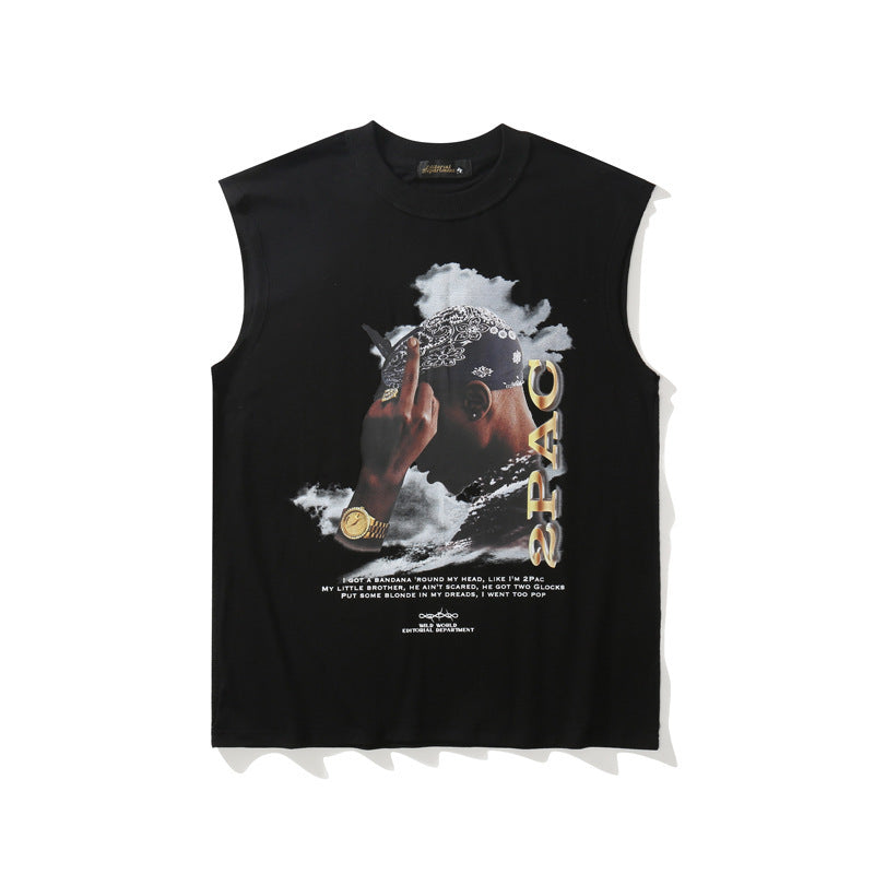 Hip-hop Character Print Hiphop Vest Men's Washed And Worn Vest Sleeveless T-shirt