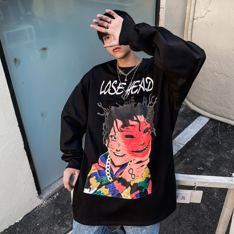 T-shirt à manches longues imprimé personnage de dessin animé National Tide pour homme