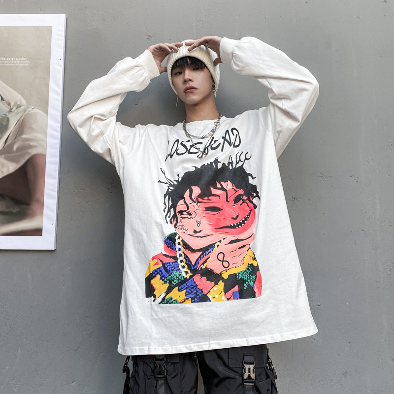 T-shirt à manches longues imprimé personnage de dessin animé National Tide pour homme