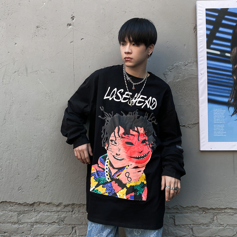 T-shirt à manches longues imprimé personnage de dessin animé National Tide pour homme