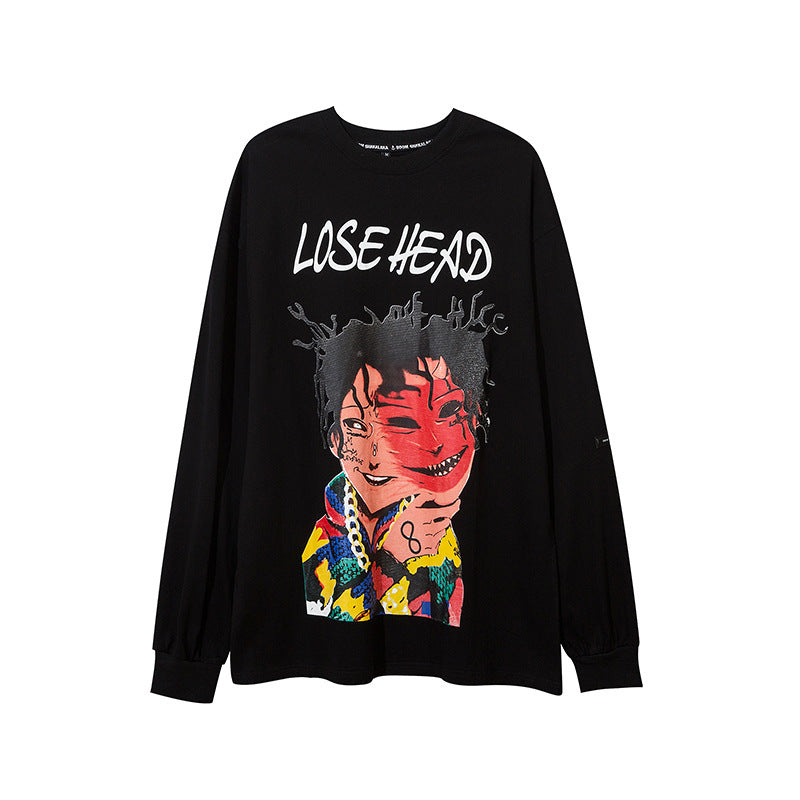 T-shirt à manches longues imprimé personnage de dessin animé National Tide pour homme