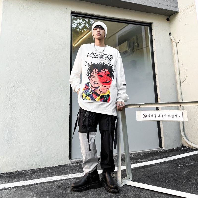 T-shirt à manches longues imprimé personnage de dessin animé National Tide pour homme