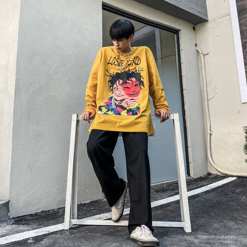 T-shirt à manches longues imprimé personnage de dessin animé National Tide pour homme