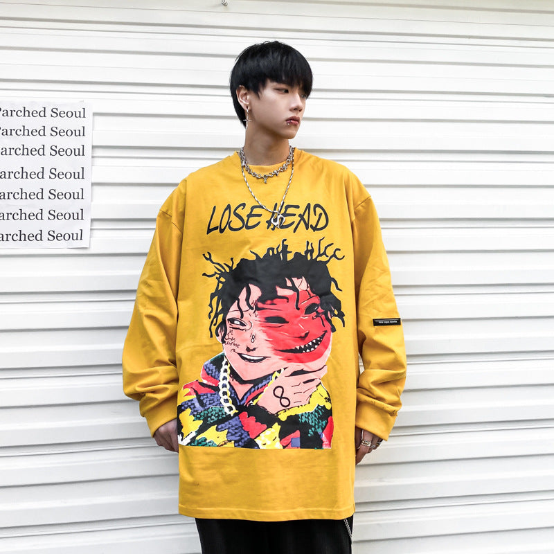 T-shirt à manches longues imprimé personnage de dessin animé National Tide pour homme