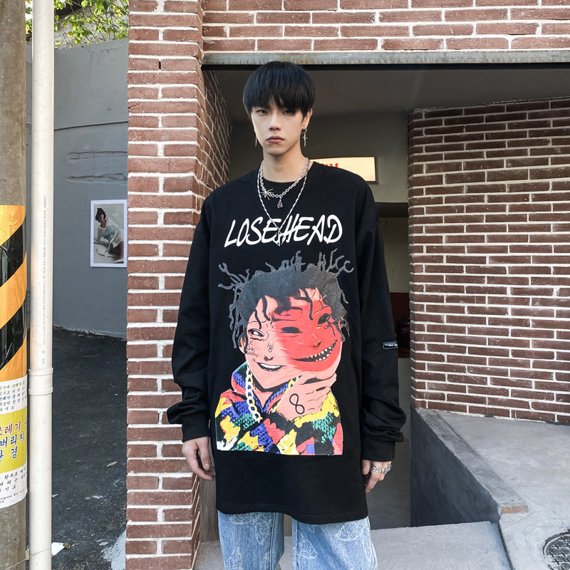 T-shirt à manches longues imprimé personnage de dessin animé National Tide pour homme